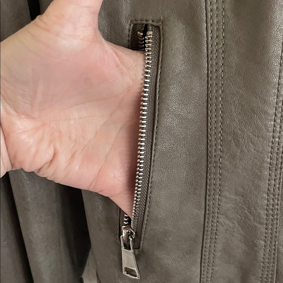 Rino Pelle Women Gray Taupe Faux Leather Moto Jacket Bikercore Outdoor Causal - Picture 4 of 14